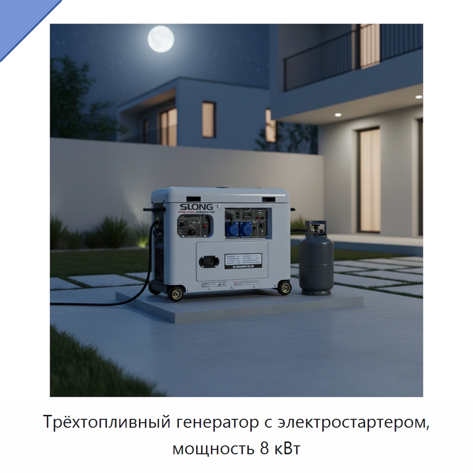 Трёхтопливный генератор с электростартером, мощность 8 кВт — Бензиновые генераторы