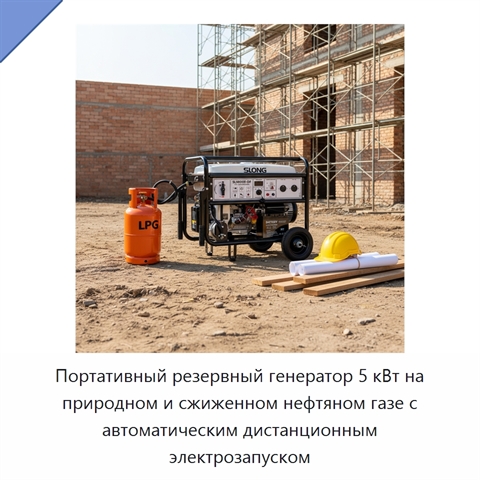 Портативный резервный генератор 5 кВт на природном и сжиженном нефтяном газе с автоматическим дистанционным электрозапуском