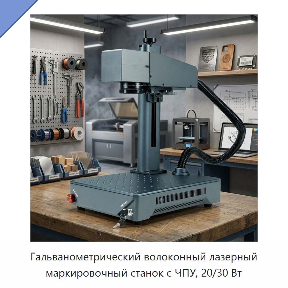 Гальванометрический волоконный лазерный маркировочный станок с ЧПУ, 20/30 Вт — Лазерные маркировочные станки