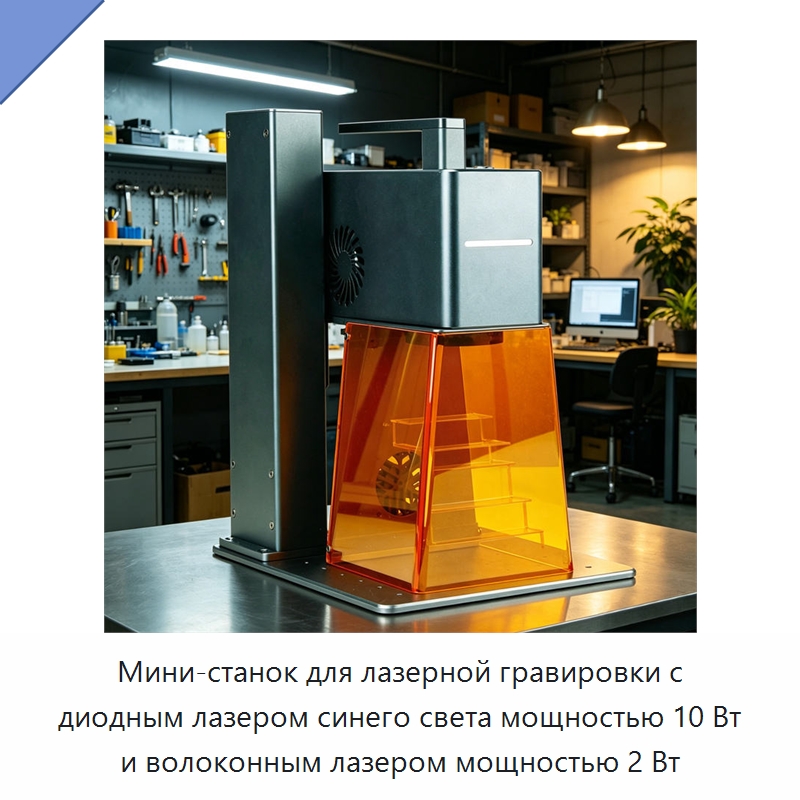 Мини-станок для лазерной гравировки с диодным лазером синего света мощностью 10 Вт и волоконным лазером мощностью 2 Вт — Лазерные маркировочные станки