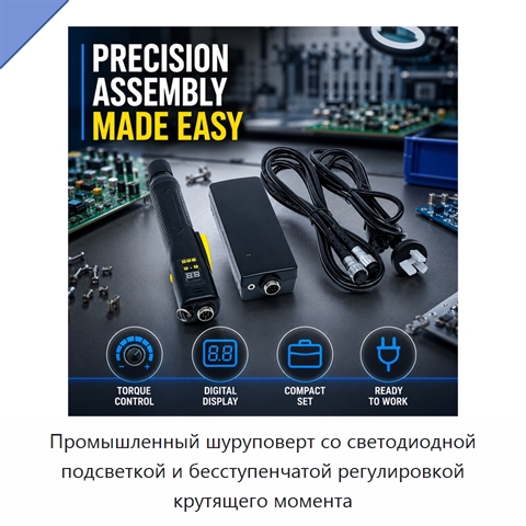 Промышленный шуруповерт со светодиодной подсветкой и бесступенчатой регулировкой крутящего момента