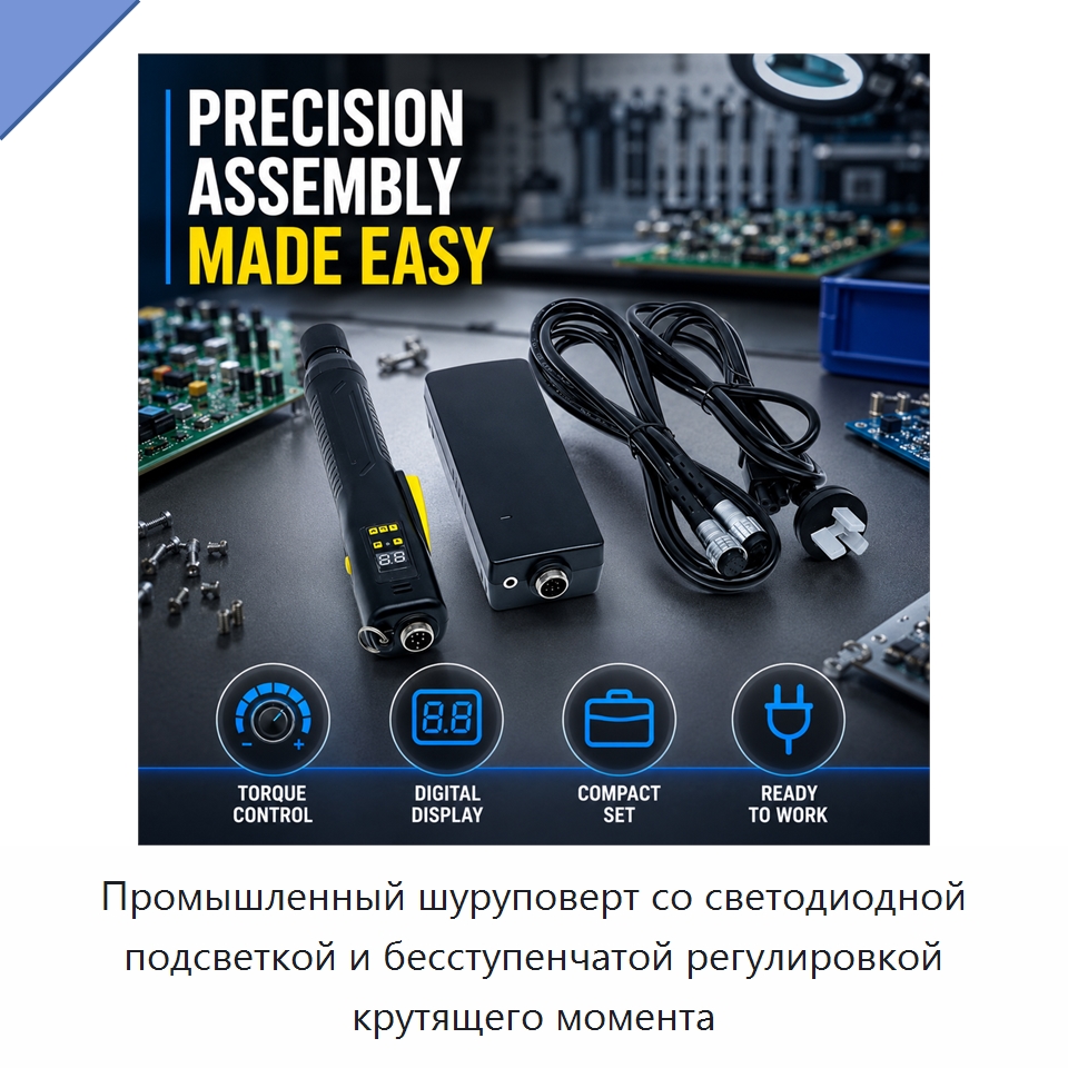 Промышленный шуруповерт со светодиодной подсветкой и бесступенчатой регулировкой крутящего момента — Электрические отвертки