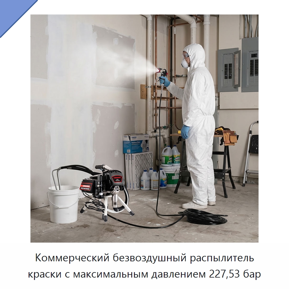 Коммерческий безвоздушный распылитель краски с максимальным давлением 227,53 бар — Электрические краскораспылители
