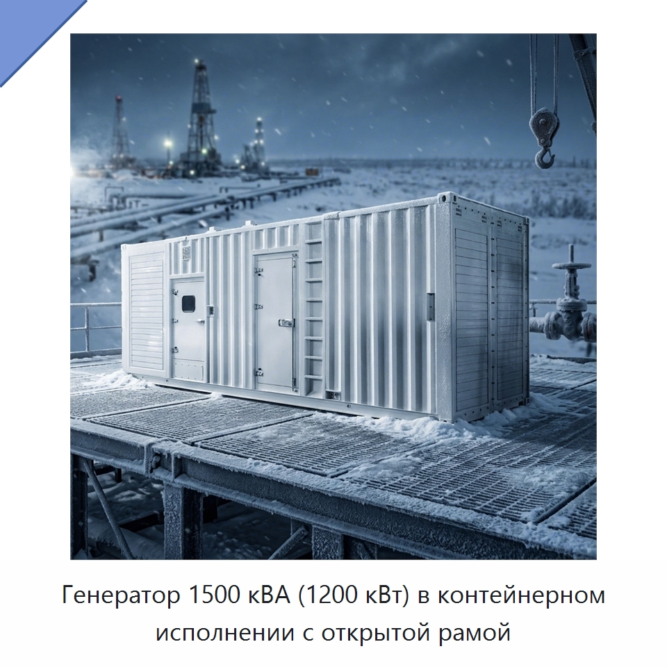 Генератор 1500 кВА (1200 кВт) в контейнерном исполнении с открытой рамой — Дизельные генераторы