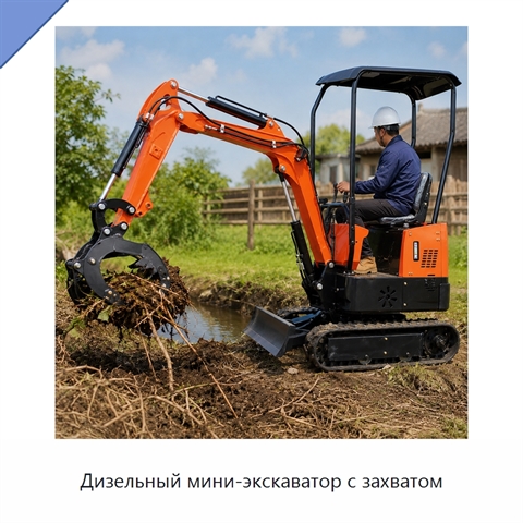 Дизельный мини-экскаватор с захватом