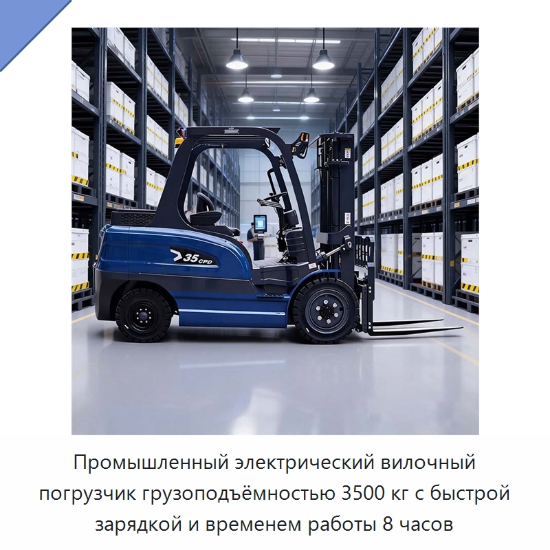 Промышленный электрический вилочный погрузчик грузоподъёмностью 3500 кг с быстрой зарядкой и временем работы 8 часов — Вилочные погрузчики