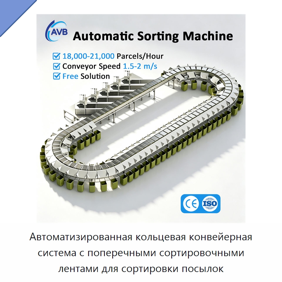 Автоматизированная кольцевая конвейерная система с поперечными сортировочными лентами для сортировки посылок — Сортировочный конвейер