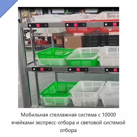 Мобильная стеллажная система с 10000 ячейками экспресс-отбора и световой системой отбора