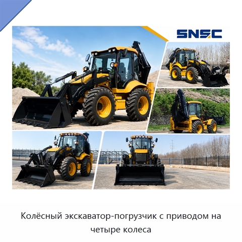 Колёсный экскаватор-погрузчик с приводом на четыре колеса