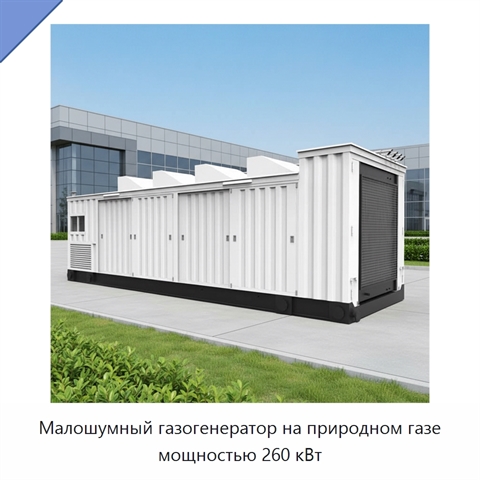 Малошумный газогенератор на природном газе мощностью 260 кВт