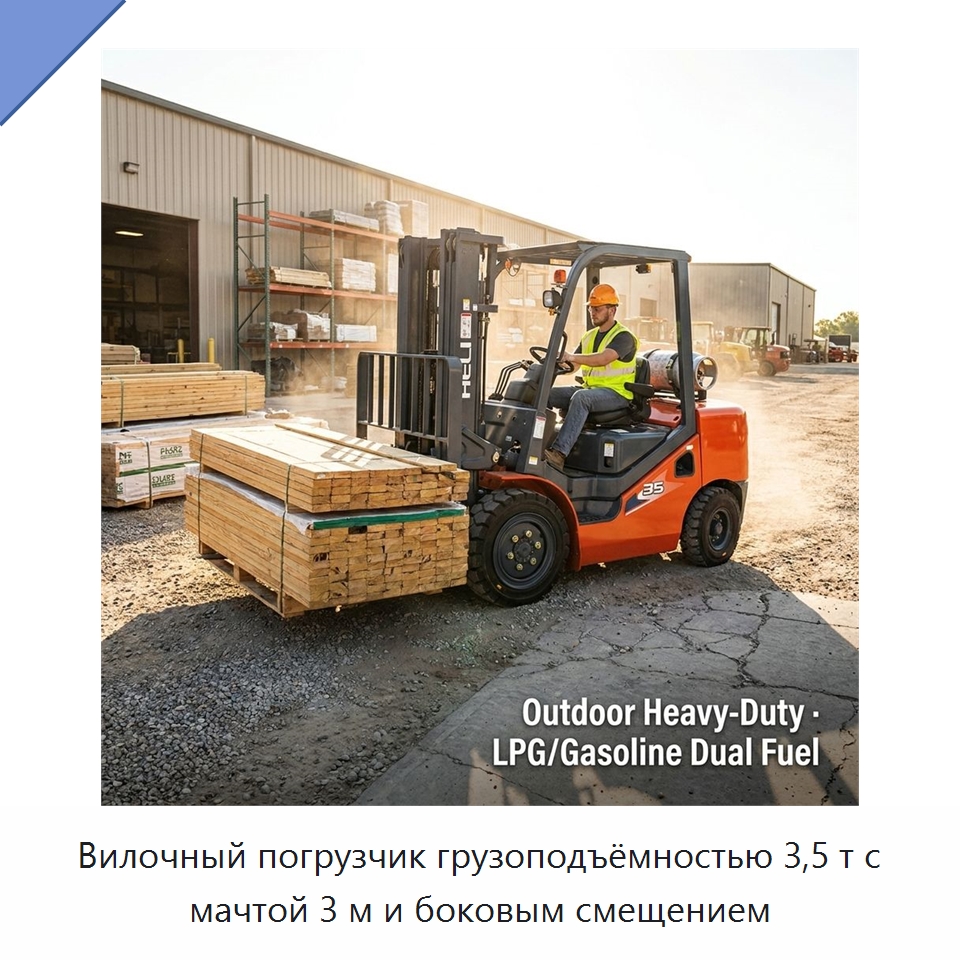 Вилочный погрузчик грузоподъёмностью 3,5 т с мачтой 3 м и боковым смещением — Вилочные погрузчики