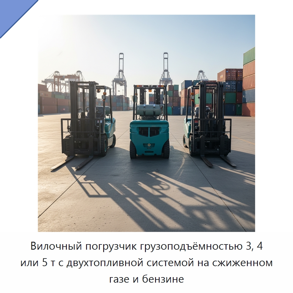 Вилочный погрузчик грузоподъёмностью 3, 4 или 5 т с двухтопливной системой на сжиженном газе и бензине — Вилочные погрузчики
