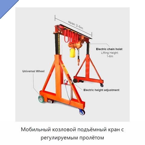 Мобильный козловой подъёмный кран с регулируемым пролётом