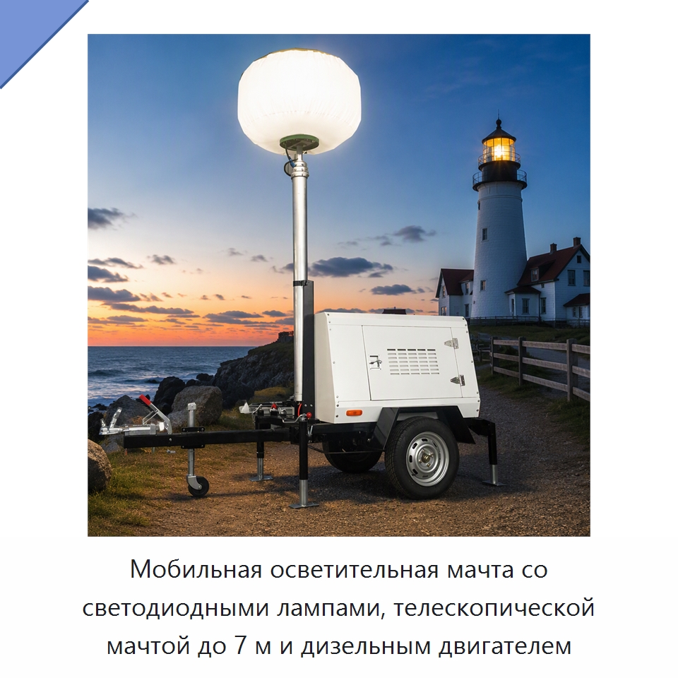 Мобильная осветительная мачта со светодиодными лампами, телескопической мачтой до 7 м и дизельным двигателем — Специальная строительная техника