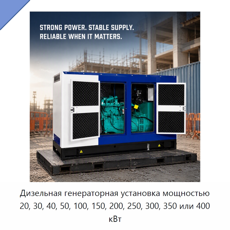 Дизельная генераторная установка мощностью 20, 30, 40, 50, 100, 150, 200, 250, 300, 350 или 400 кВт — Дизельные генераторы