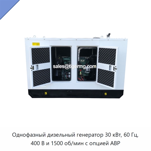 Однофазный дизельный генератор 30 кВт, 60 Гц, 400 В и 1500 об/мин с опцией АВР