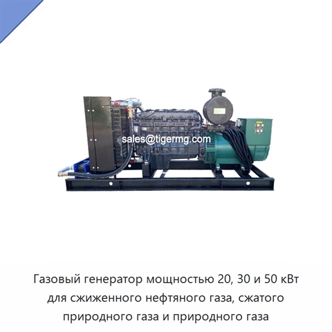 Газовый генератор мощностью 20, 30 и 50 кВт для сжиженного нефтяного газа, сжатого природного газа и природного газа