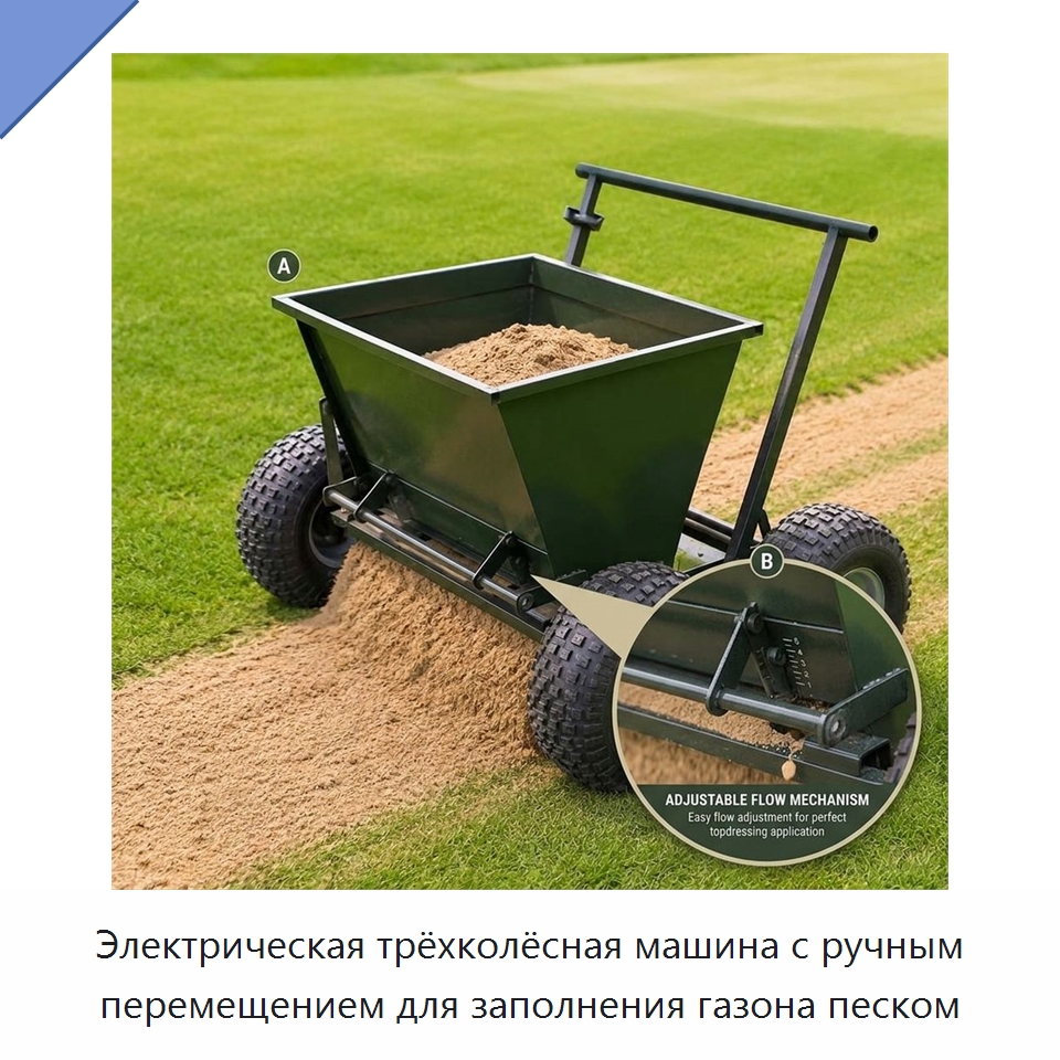 Электрическая трёхколёсная машина с ручным перемещением для заполнения газона песком — Специальные сельскохозяйственные машины