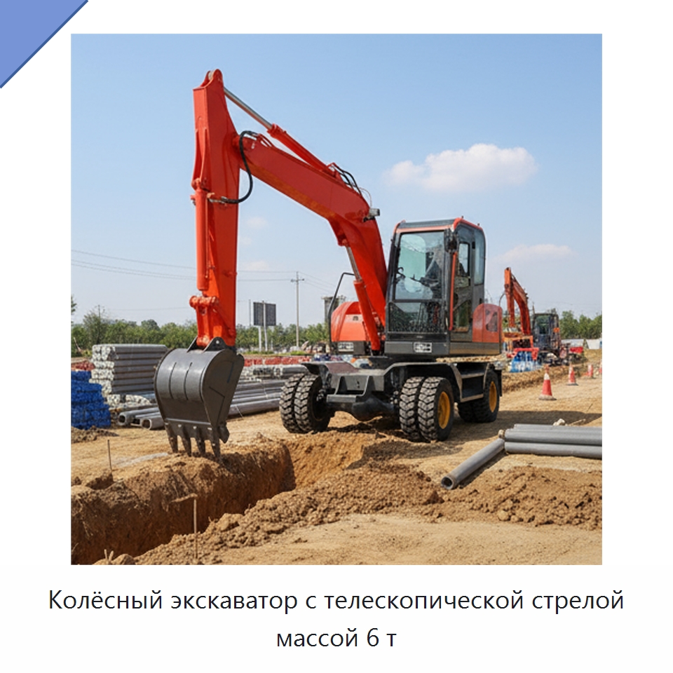Колёсный экскаватор с телескопической стрелой массой 6 т — Землеройная техника