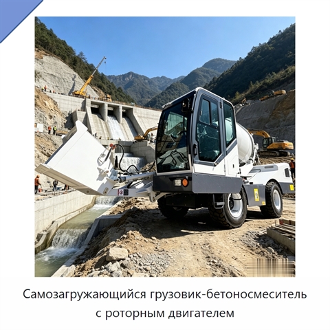 Самозагружающийся грузовик-бетоносмеситель с роторным двигателем