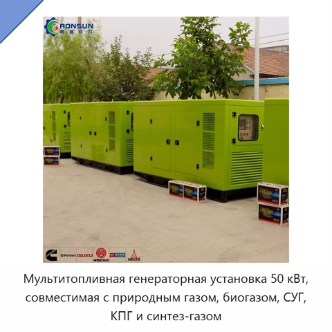 Мультитопливная генераторная установка 50 кВт, совместимая с природным газом, биогазом, СУГ, КПГ и синтез-газом