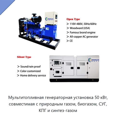 Мультитопливная генераторная установка 50 кВт, совместимая с природным газом, биогазом, СУГ, КПГ и синтез-газом