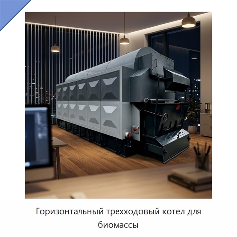 Горизонтальный трехходовый котел для биомассы