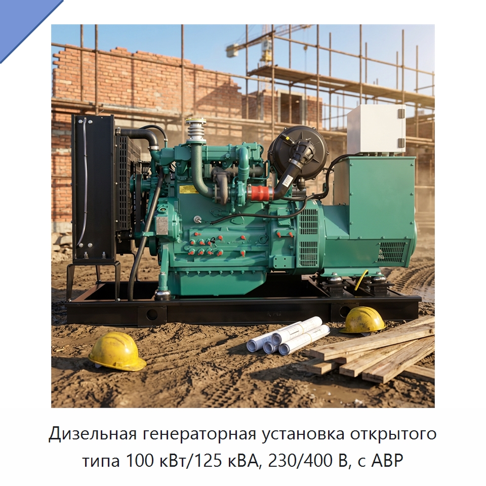 Дизельная генераторная установка открытого типа 100 кВт/125 кВА, 230/400 В, с АВР — Дизельные генераторы