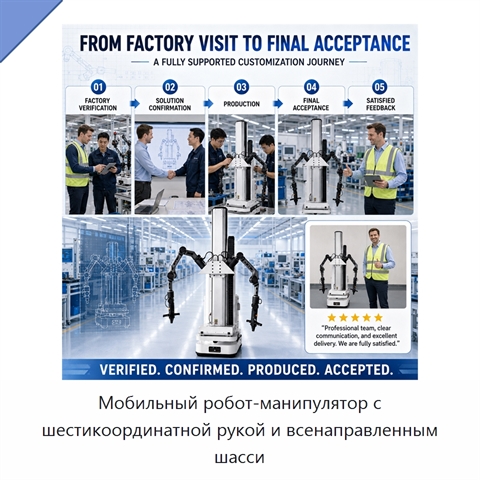 Мобильный робот-манипулятор с шестикоординатной рукой и всенаправленным шасси