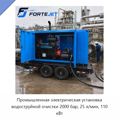 Промышленная электрическая установка водоструйной очистки 2000 бар, 25 л/мин, 110 кВт