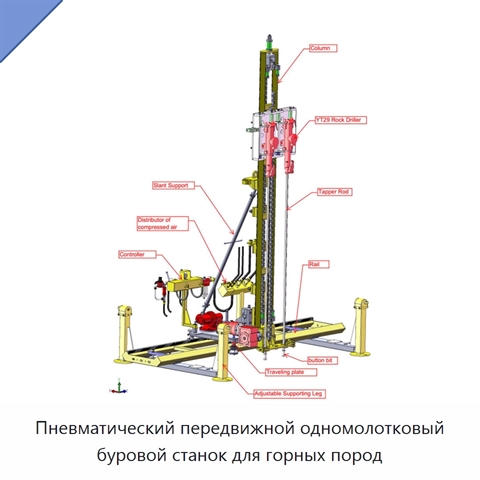 Пневматический передвижной одномолотковый буровой станок для горных пород