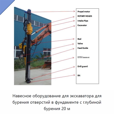 Навесное оборудование для экскаватора для бурения отверстий в фундаменте с глубиной бурения 20 м