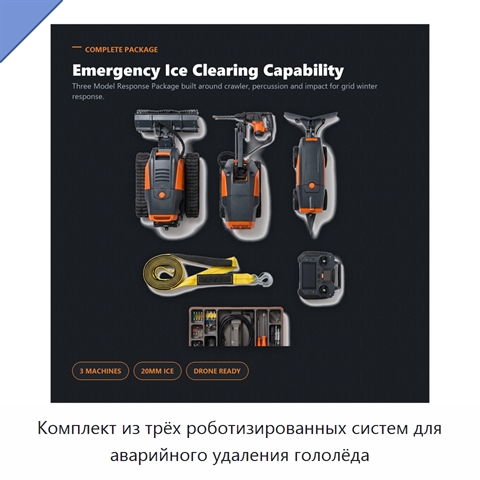 Комплект из трёх роботизированных систем для аварийного удаления гололёда