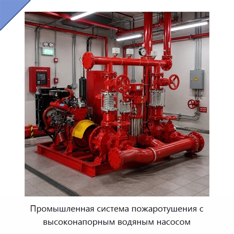 Промышленная система пожаротушения с высоконапорным водяным насосом