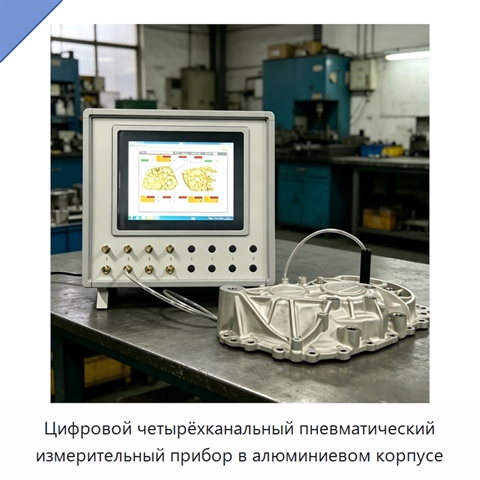 Цифровой четырёхканальный пневматический измерительный прибор в алюминиевом корпусе