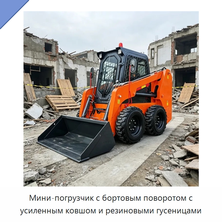Мини-погрузчик с бортовым поворотом с усиленным ковшом и резиновыми гусеницами — Землеройная техника