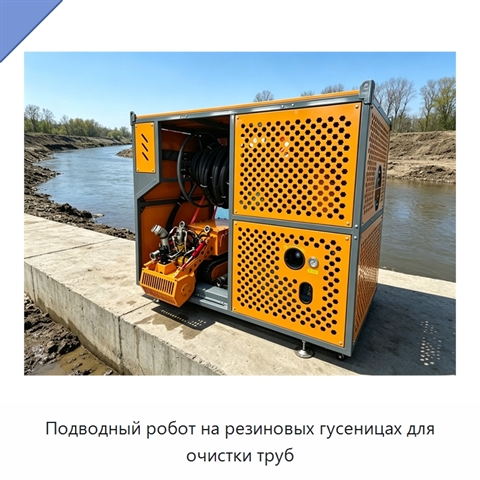 Подводный робот на резиновых гусеницах для очистки труб