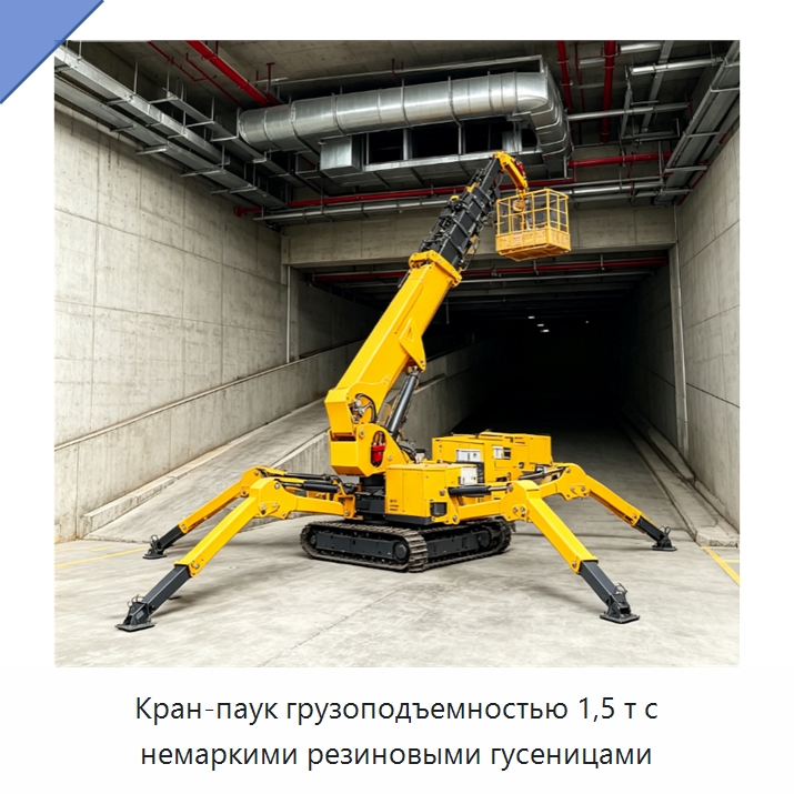 Кран-паук грузоподъемностью 1,5 т с немаркими резиновыми гусеницами — Краны