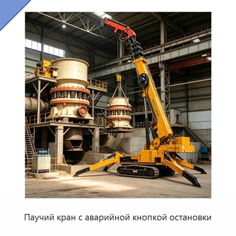 Паучий кран с аварийной кнопкой остановки