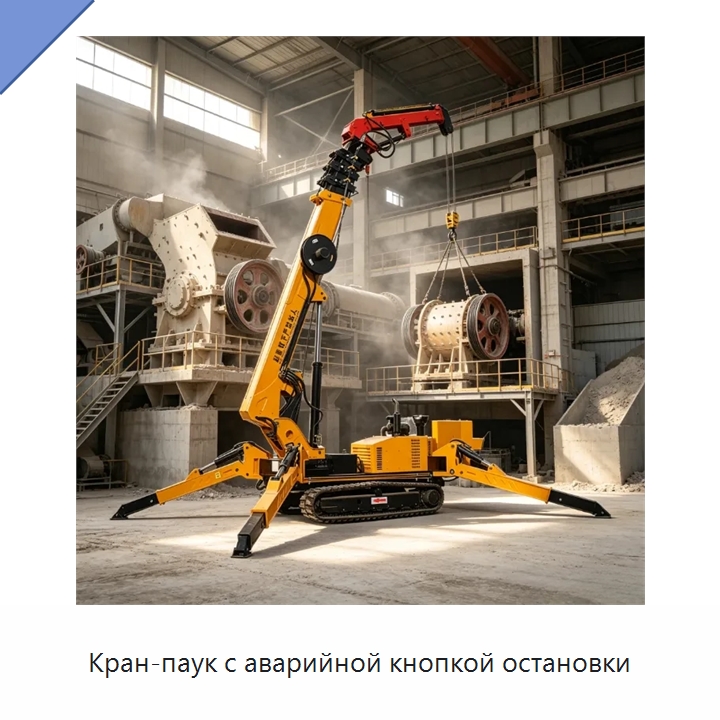 Кран-паук с аварийной кнопкой остановки — Краны