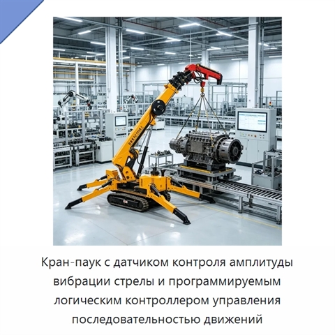 Кран-паук с датчиком контроля амплитуды вибрации стрелы и программируемым логическим контроллером управления последовательностью движений
