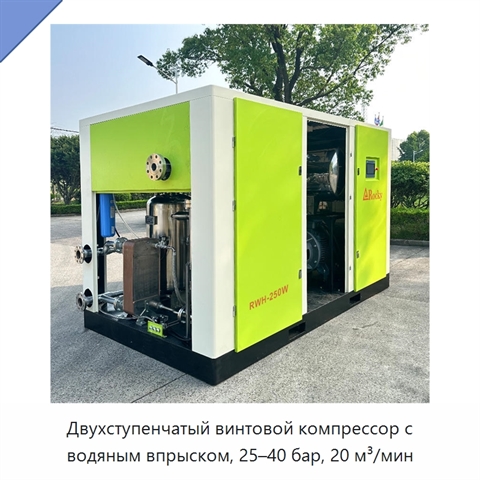 Двухступенчатый винтовой компрессор с водяным впрыском, 25–40 бар, 20 м³/мин