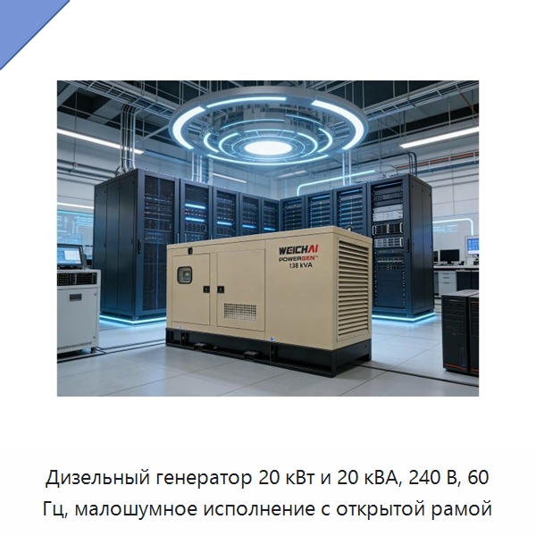 Дизельный генератор 20 кВт и 20 кВА, 240 В, 60 Гц, малошумное исполнение с открытой рамой — Дизельные генераторы
