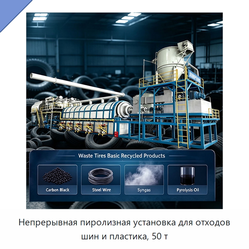 Непрерывная пиролизная установка для отходов шин и пластика, 50 т — Оборудование для переработки резины